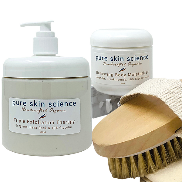 Body Smoothing Bundle with Glycolic Acid, Enzymes, Lava Rock Pumice &  Body Brush